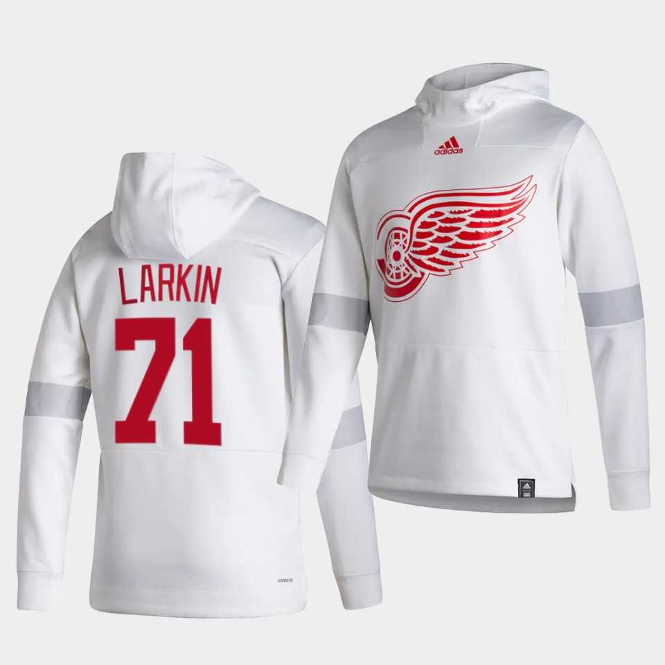 Men Detroit Red Wings 71 Larkin White NHL 2021 Adidas Pullover Hoodie Jersey